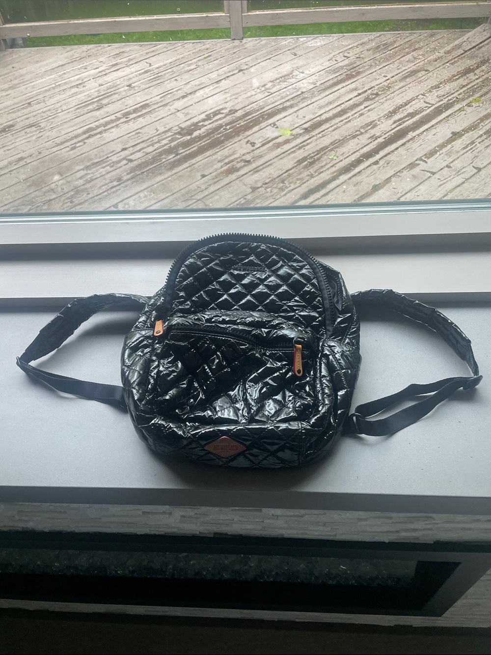 MZ Wallace Black Quilted Mini Backpack with Rose Gold Zippers